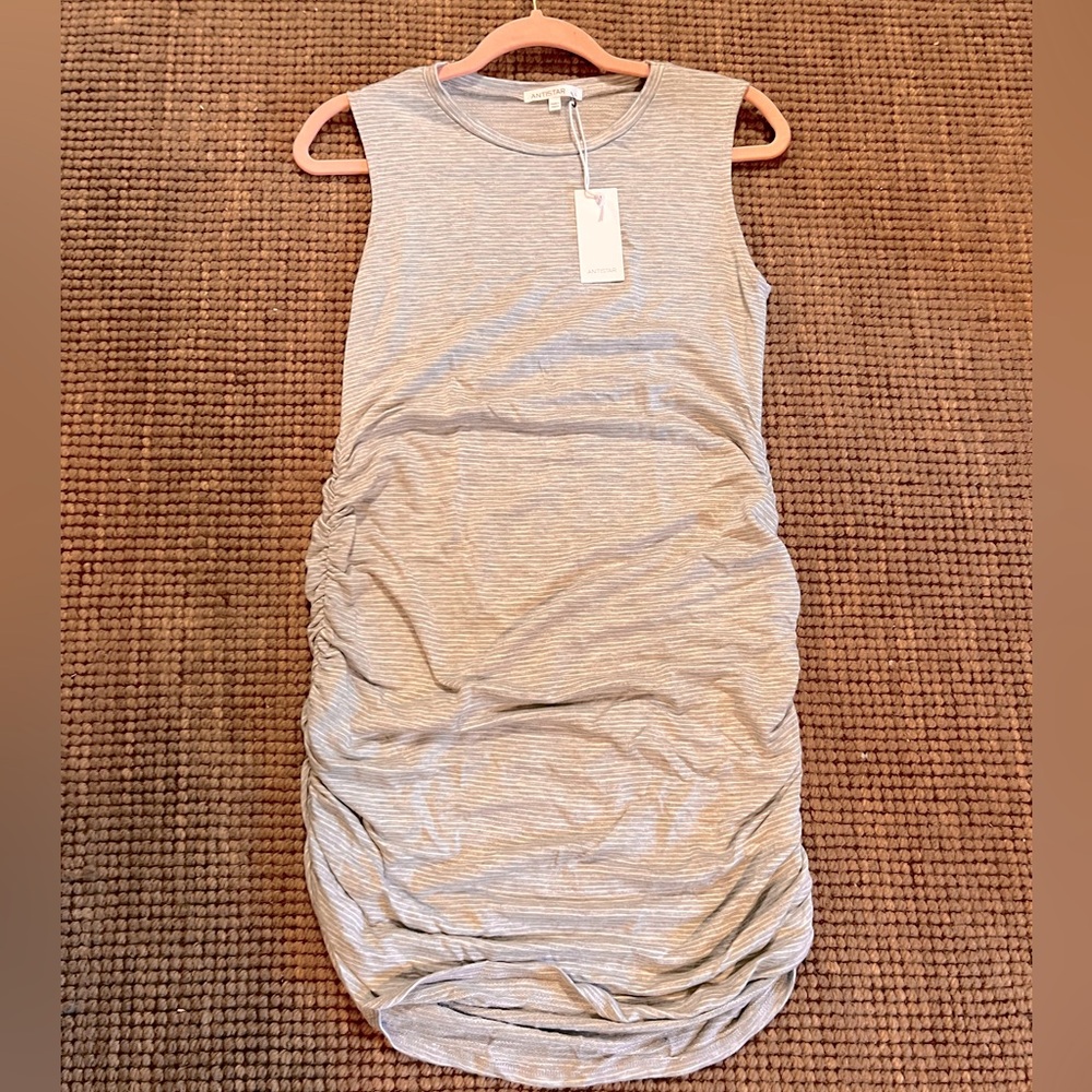 NWT Antistar size L Sleeveless Tshirt Dress Light grey with white stripes